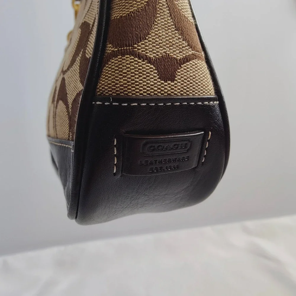 COACH Demi Signature CC Jacquard Baguette Mini Shoulder Bag 06094 Brown Leather